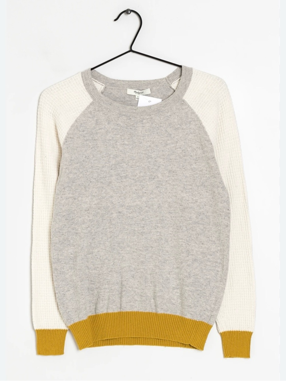 Madewell ~Women’s Colorblock Raglan Sweater - Gray, Cream & Mustard